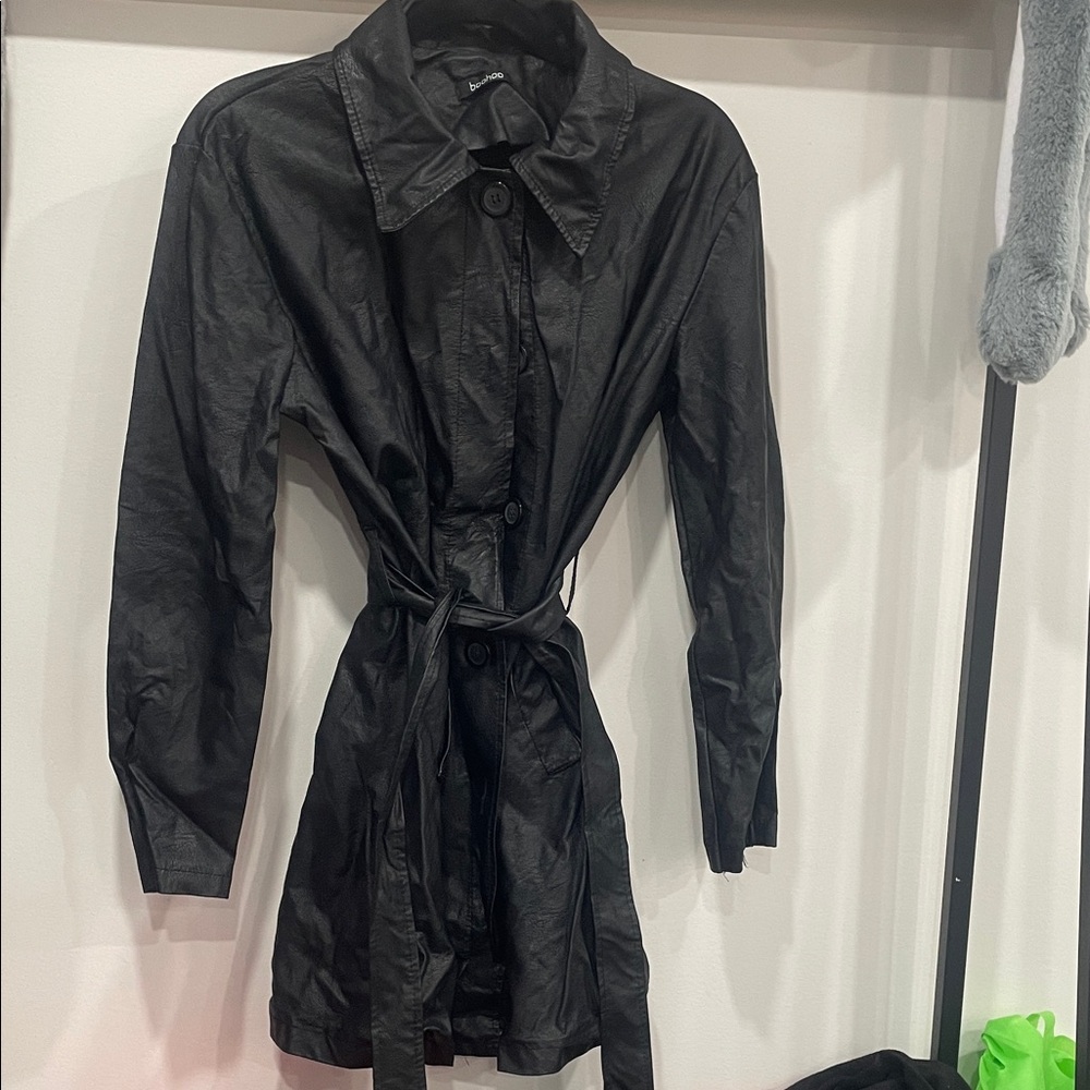 Boohoo Black Trench Coat Sophisticated Long-Sleeve Outerwear